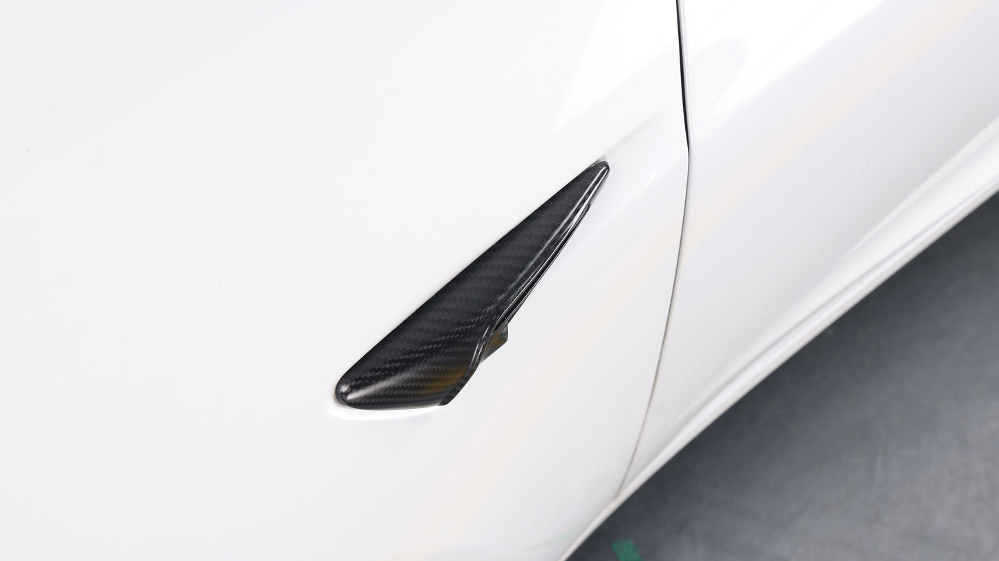 Matt Dry Carbon Fiber Side Camera Full Housing Covers 2 Pcs For Tesla Highland Model 3 2023+