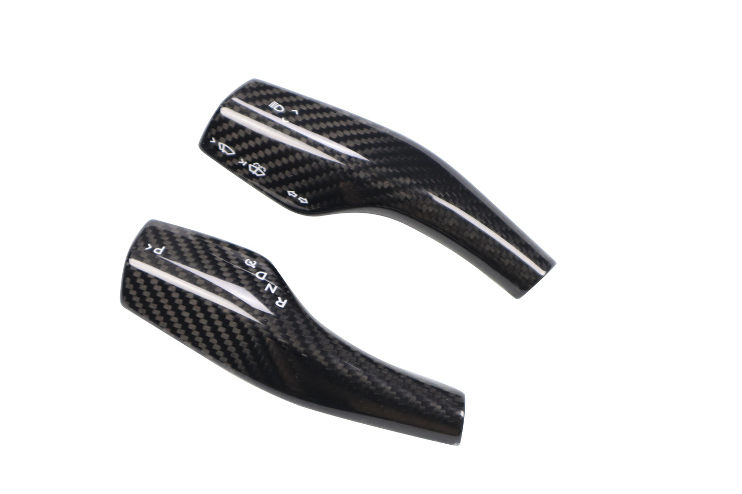 Gloss Dry Carbon Fiber Shift Stalk Covers 2 pcs For Tesla Model 3 & Y 2017-2023