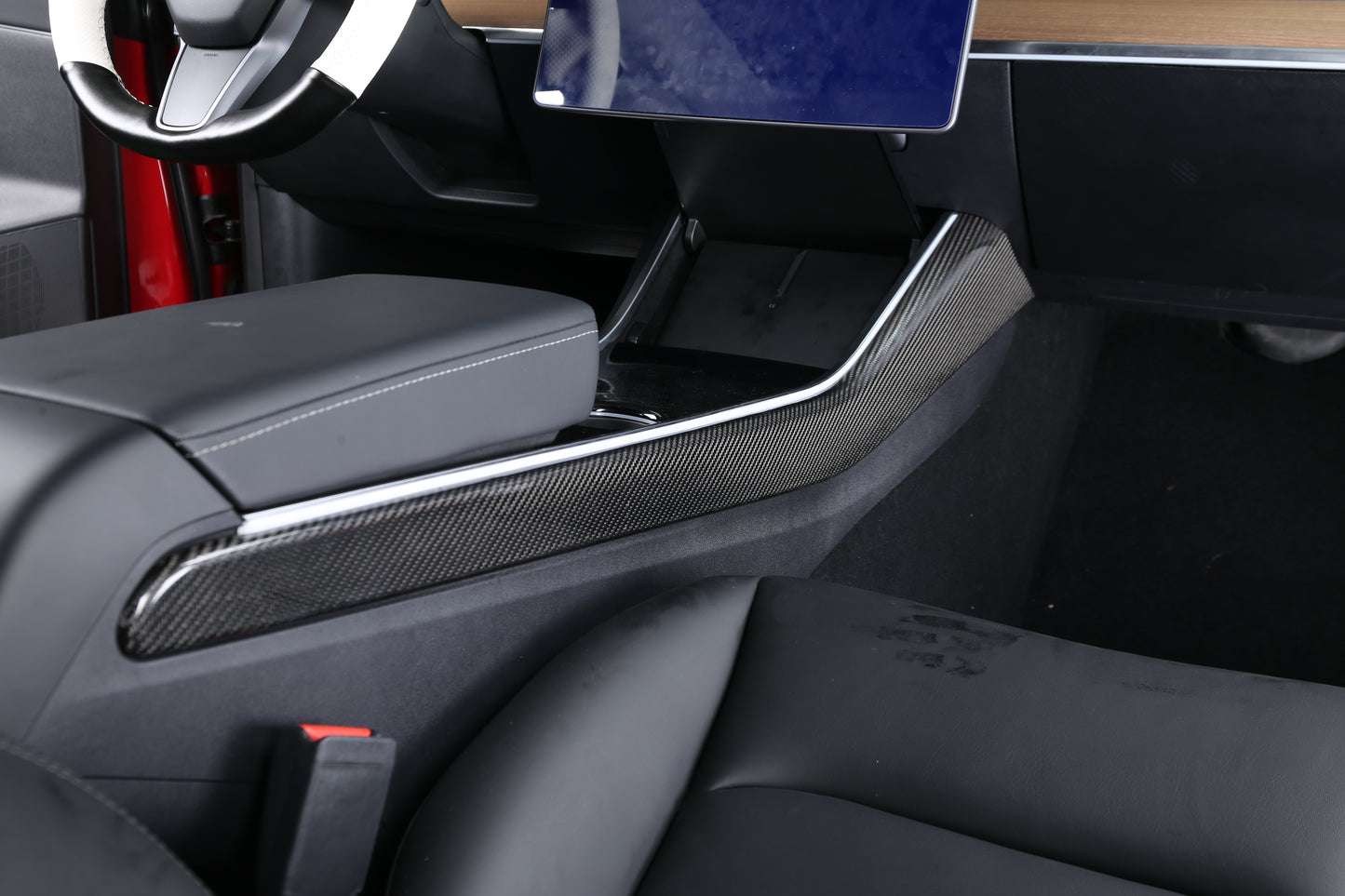 2021-2023 Model 3 & Y Gloss Dry Carbon Fiber Center Console Side Panel Caps 2 Pcs