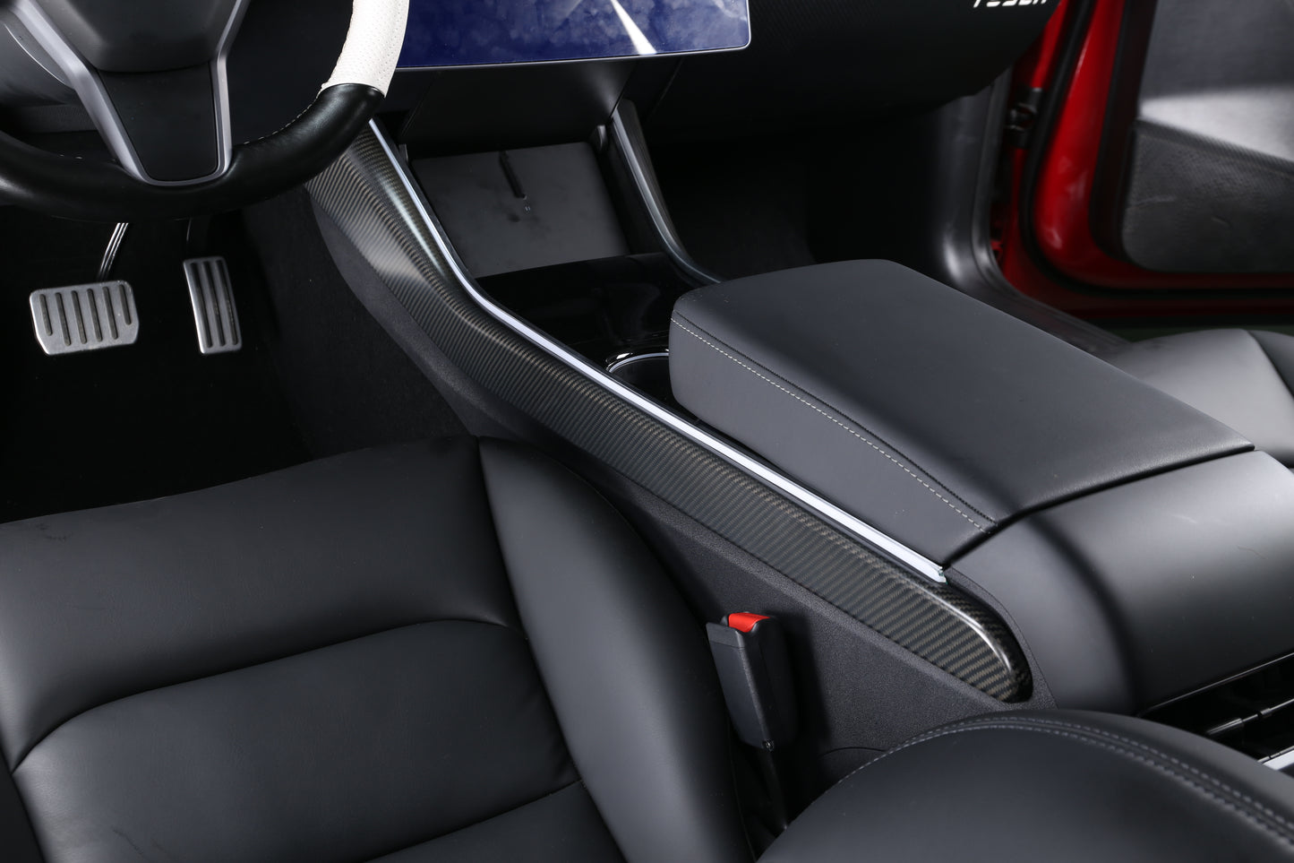 2017-2020 Model 3 & Y Gloss Dry Carbon Fiber Center Console Side Panel Caps 2 pcs