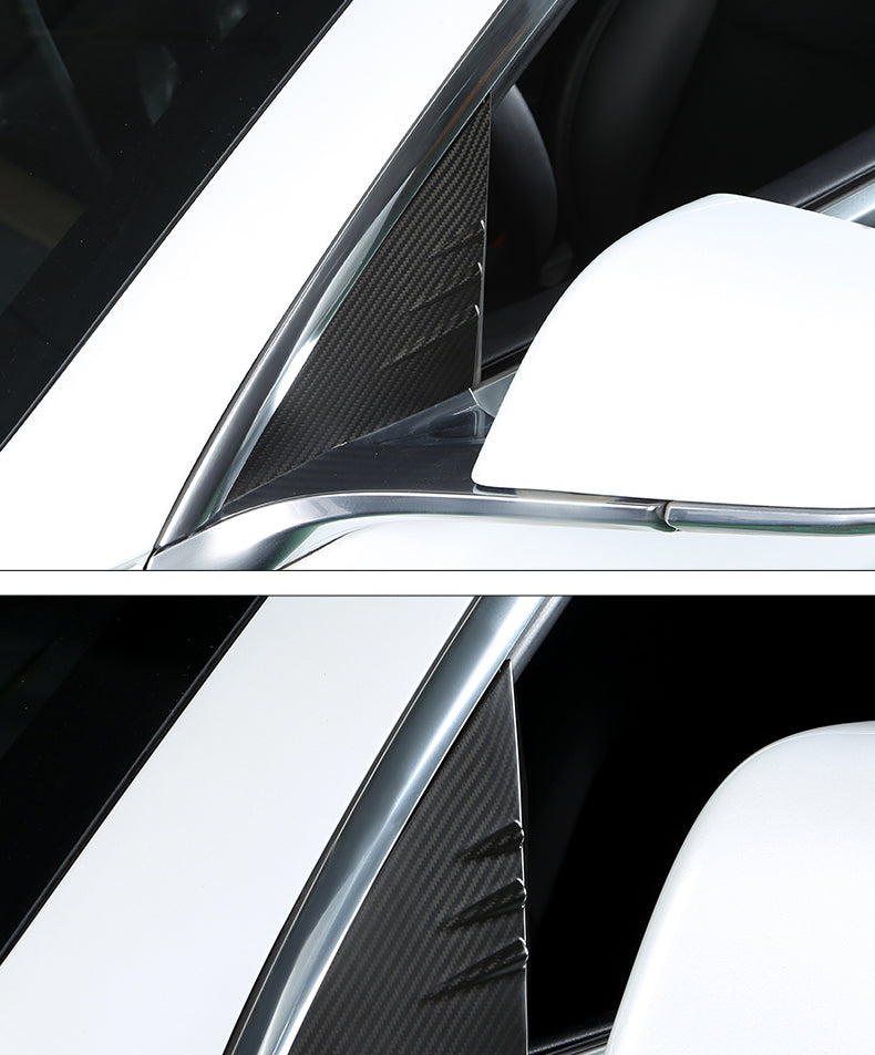 Matt Dry Carbon Fiber A Pilliar Triangle Decoration Trims 2 Pcs For Tesla Model Y 2017+