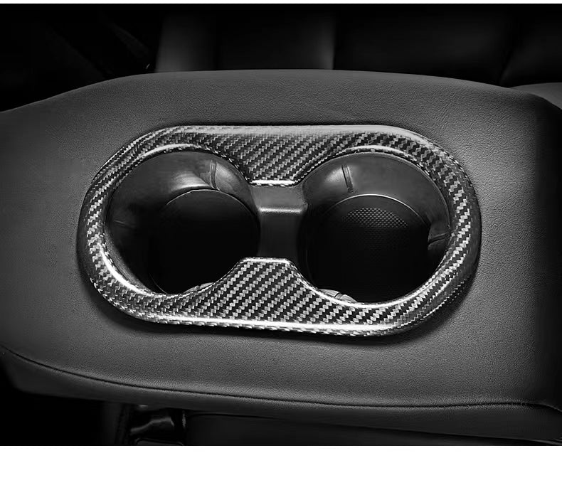 Matt Dry Carbon Fiber Rear Seat Cup Holder Cover For Tesla Model 3 2017-2023