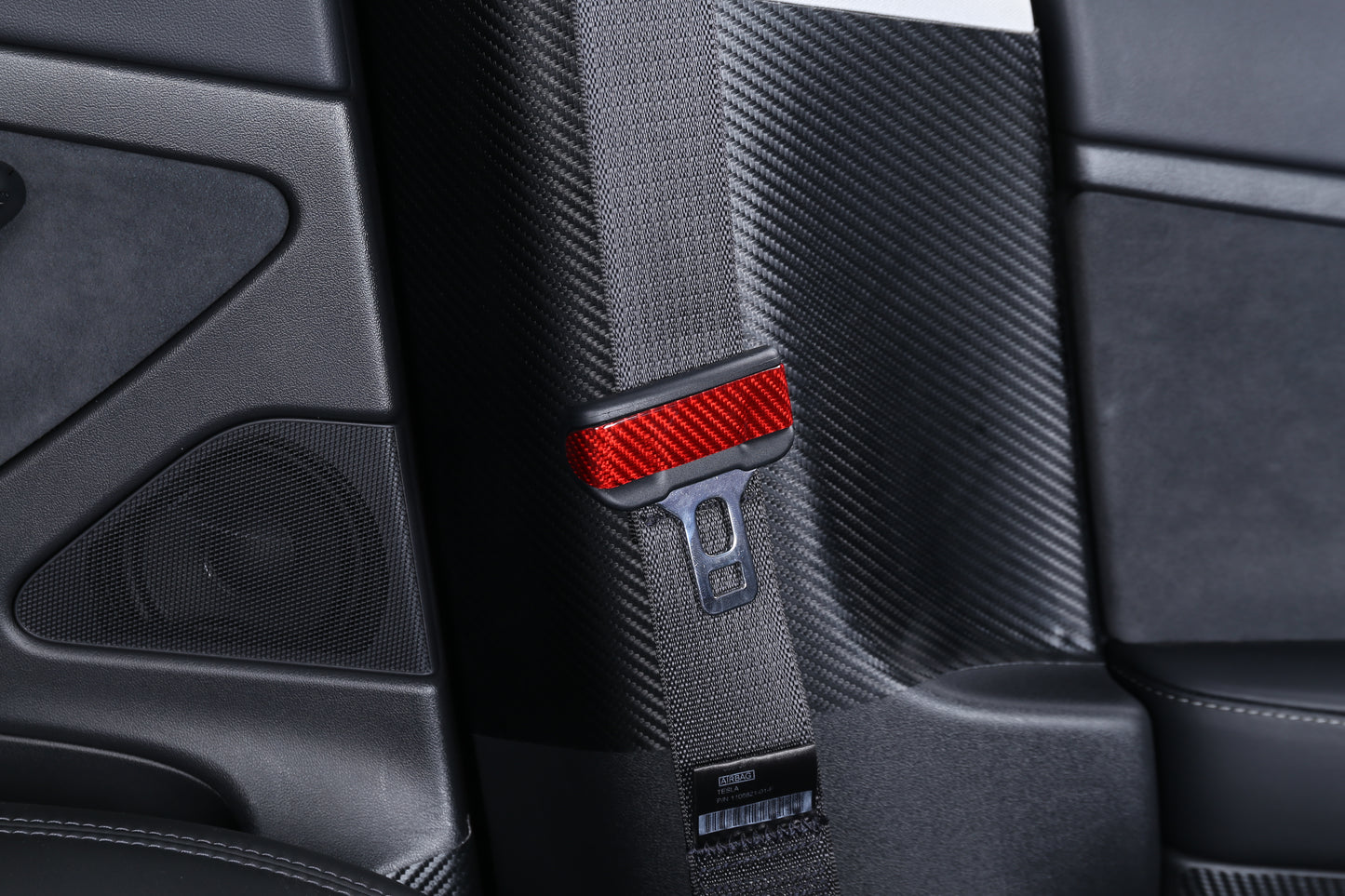 Gloss Red Dry Carbon Fiber Seat Belt Cover 2 Pcs For Tesla Model 3 2017-2023