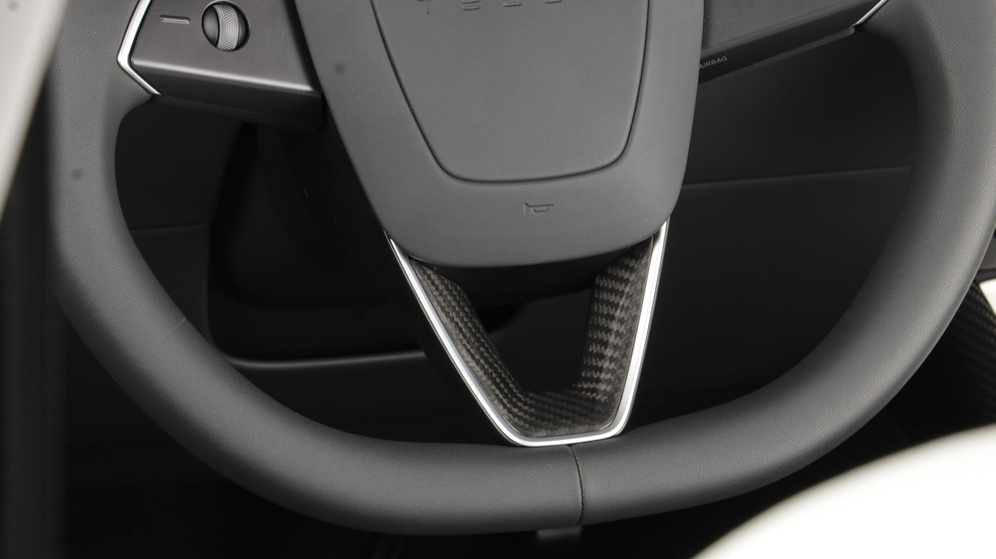 Gloss Dry Carbon Fiber Steering Wheel Trims For Tesla Highland Model 3 2023+