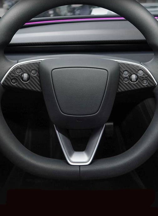Matt Dry Carbon Fiber Steering Wheel Accents 2 Pcs For Tesla Highland Model 3 2023+