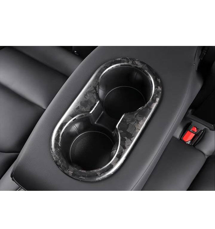 Gloss Forged Dry Carbon Fiber Rear Seat Cup Holder Cover For Tesla Model 3 2017-2023
