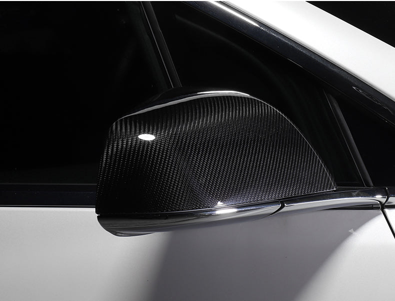 Gloss Dry Carbon Fiber Add On Type Mirror Cover For Tesla Model X 2012-2020