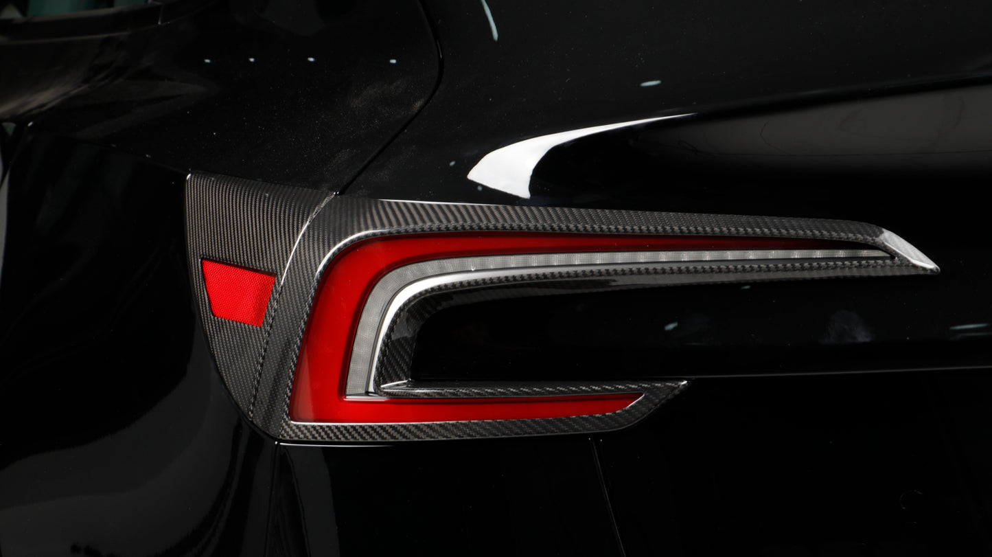 Gloss Dry Carbon Fiber Taillight Trims For Tesla Highland Model 3 2023+
