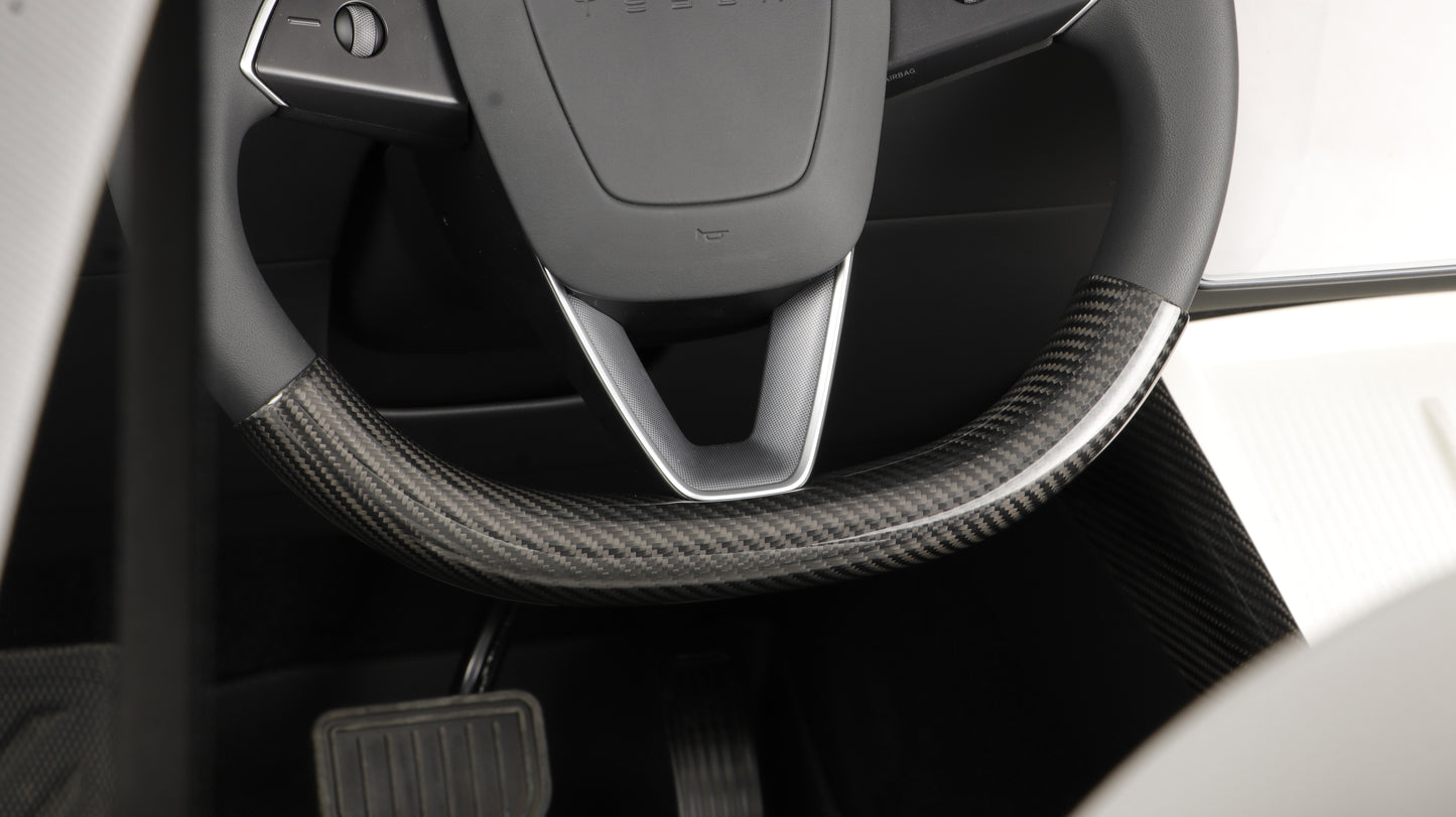 Gloss Dry Carbon Fiber Steering Wheel Bottom Cap For Tesla Highland Model 3 2023+