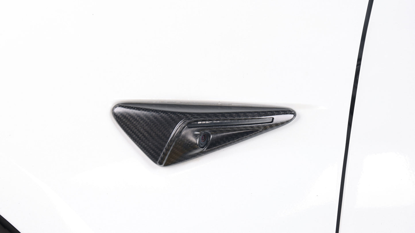 Matt Dry Carbon Fiber Side Camera Full Housing Covers 2 pcs For Tesla Model S & X & 3 & Y 2017+