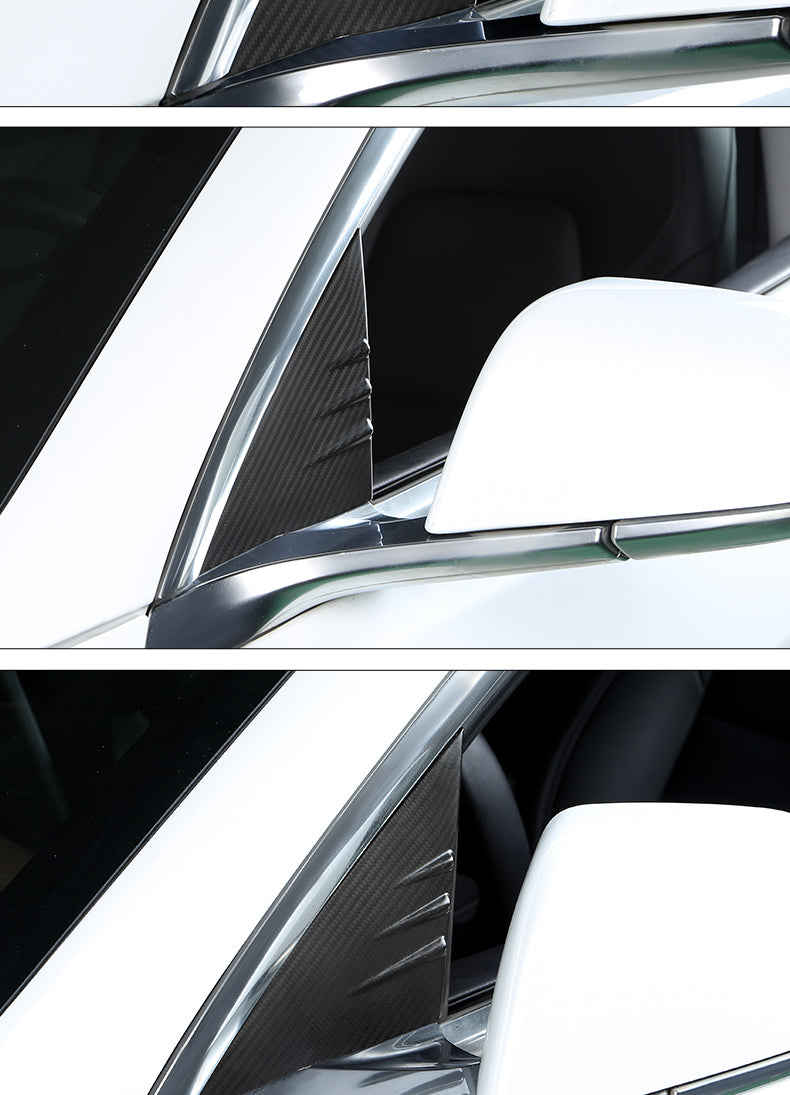 Matt Dry Carbon Fiber A Pilliar Triangle Decoration Trims 2 Pcs For Tesla Model 3 2017-2023