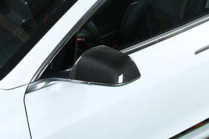 Gloss Dry Carbon Fiber Add On Type Mirror Cover For Tesla Model 3 2017-2023