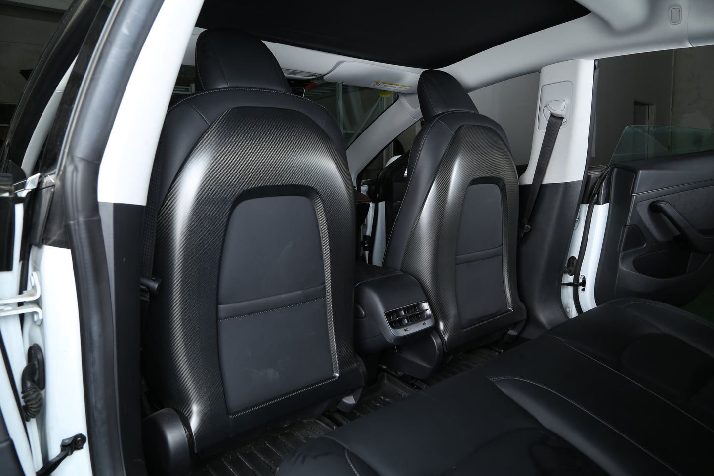 Matt Dry Carbon Fiber Seat Back Add On Cover 2 Pcs For Tesla Model 3 & Y 2017-2023