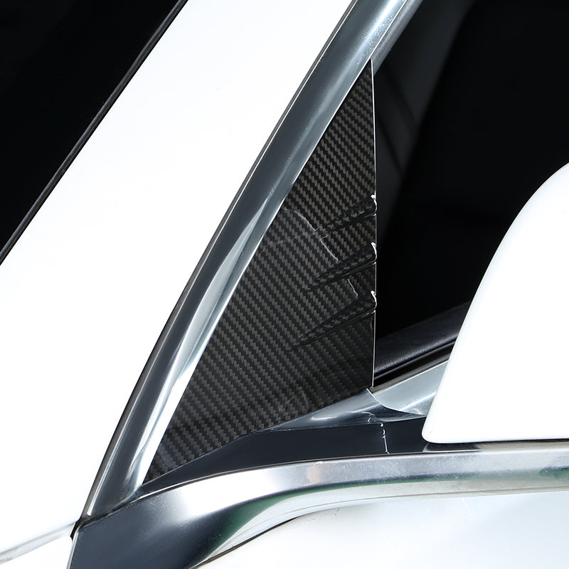 Gloss Dry Carbon Fiber A Pilliar Triangle Decoration Trims 2 Pcs For Tesla Model 3 2017-2023