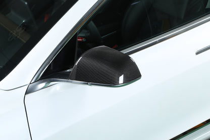 Gloss Dry Carbon Fiber Add On Type Mirror Cover For Tesla Model Y 2017-2023