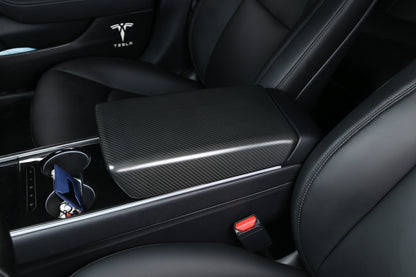 Matt Dry Carbon Fiber Armrest Cover For Tesla Model 3 & Y 2017-2023
