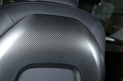 Matt Dry Carbon Fiber Seat Back Add On Cover 2 Pcs For Tesla Model 3 & Y 2017-2023
