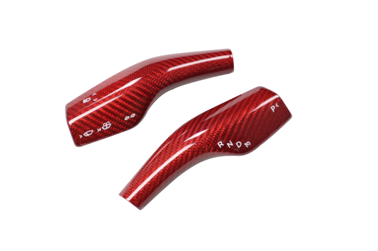 Red Dry Carbon Fiber Shift Stalk Covers 2 Pcs For Tesla Model 3 & Y 2017-2023