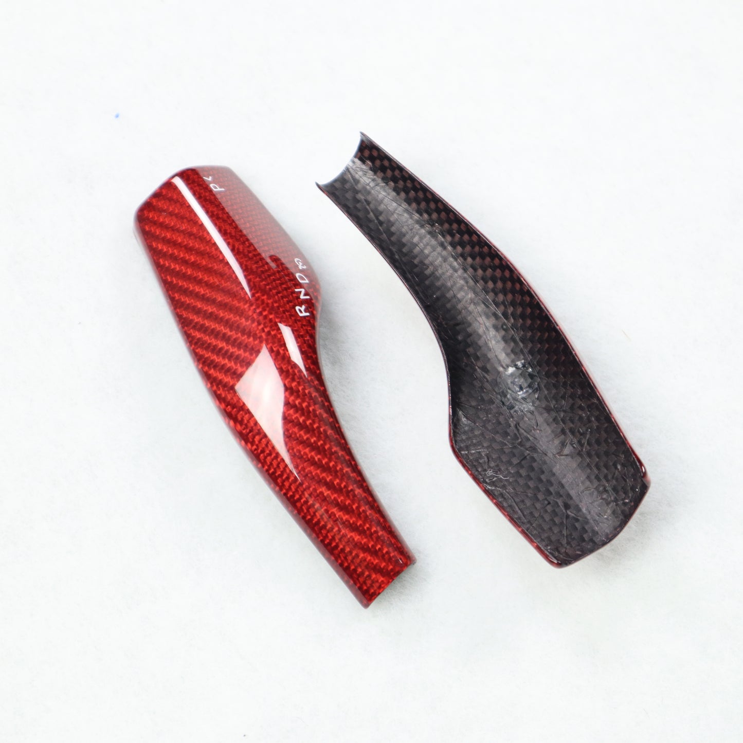 Red Dry Carbon Fiber Shift Stalk Covers 2 Pcs For Tesla Model 3 & Y 2017-2023