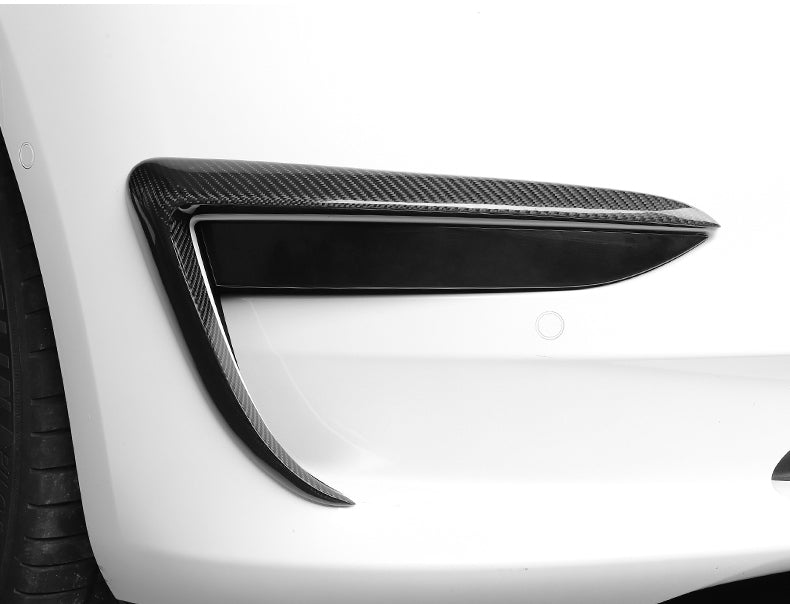 Gloss Dry Carbon Fiber Foglight Eyelids 2pcs For Tesla Model 3 2017-2023