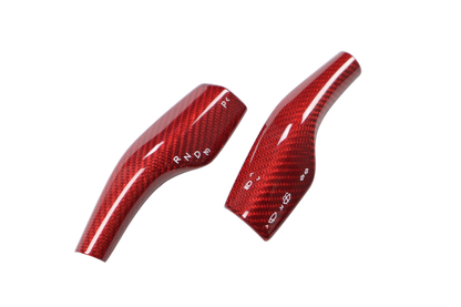 Red Dry Carbon Fiber Shift Stalk Covers 2 Pcs For Tesla Model 3 & Y 2017-2023