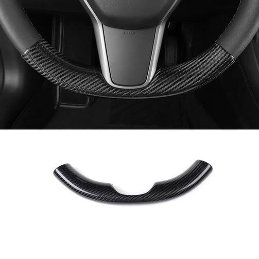 Gloss Dry Carbon Fiber Steering Wheel Bottom Cap For Tesla Model 3 & Y 2017-2023