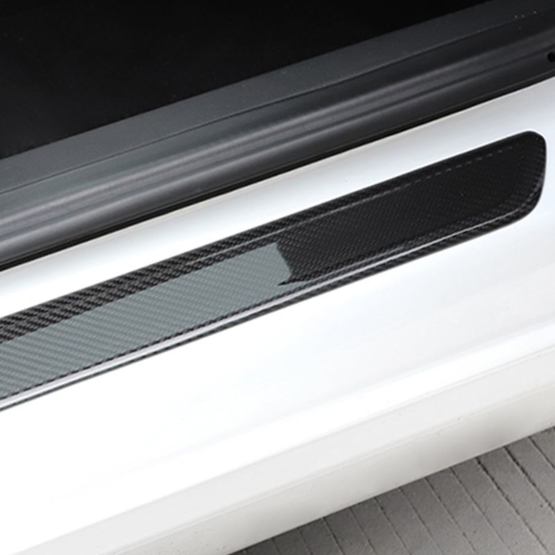 Gloss Dry Carbon Fiber Front & Rear Door Sill 4 Pcs For Tesla Model 3 2017-2023