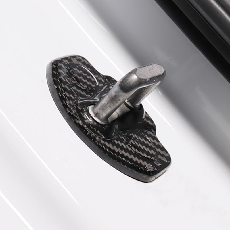Gloss Dry Carbon Fiber Door Lock Covers 4 Pcs For Tesla Model 3 & Y 2017-2023