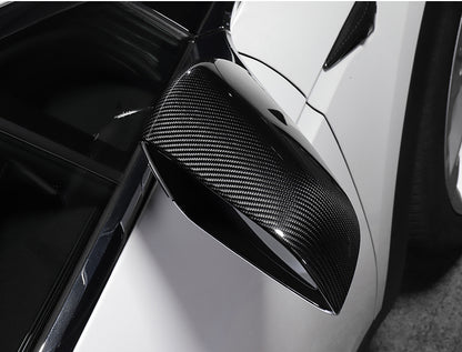 Gloss Dry Carbon Fiber Add On Type Mirror Cover For Tesla Model X 2012-2020