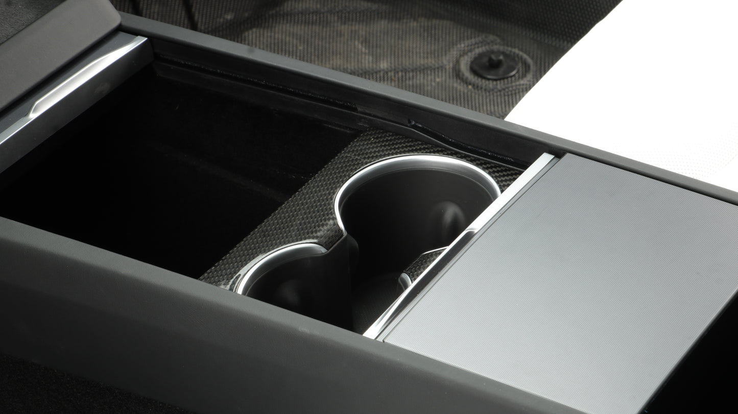 Gloss Dry Carbon Fiber Front Seat Cup Holder Cover For Tesla Highland Model 3 2023+