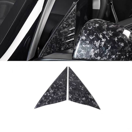 Gloss Forged Dry Carbon Fiber A Pilliar Triangle Decoration Trims 2 Pcs For Tesla Model 3 2017-2023